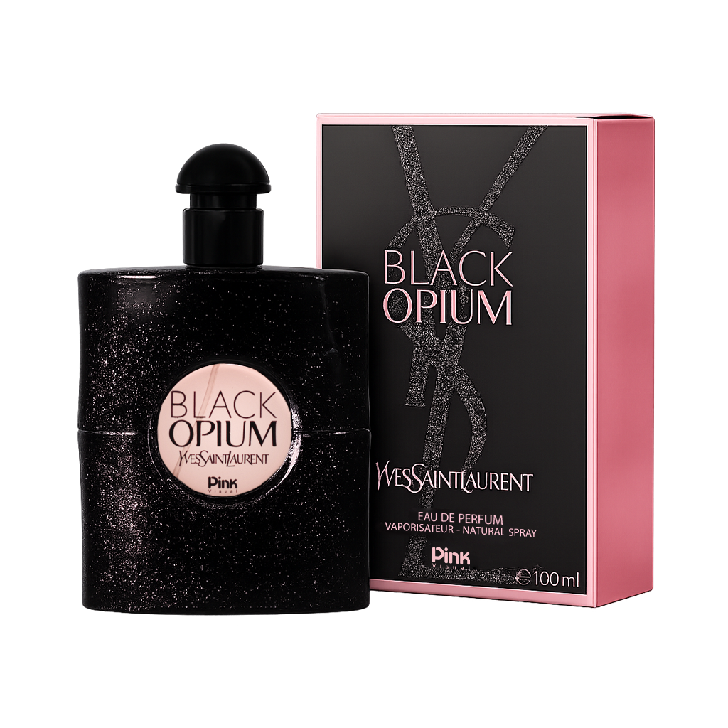 ادوپرفیوم زنانه پینک ویژوآل Pink مدل بلک اوپیوم Black Opium حجم 80 میلی لیتر طرح مارک