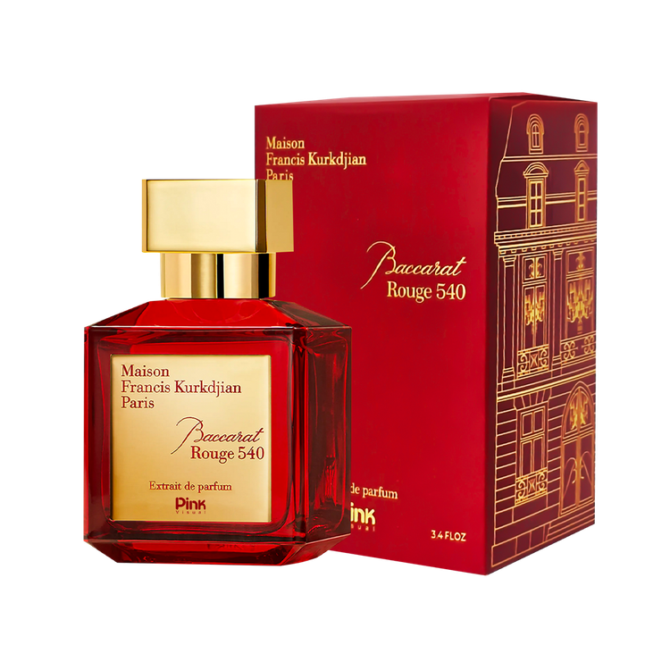ادوپرفیوم پینک ویژوآل Pink مدل باکارات رژ اکستریت Baccarat Rouge 540 Extrait حجم 100 میلی لیتر طرح مارک